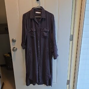 NWT Dark Gray Long/short Sleeve Notched Collar Shirt Dress.